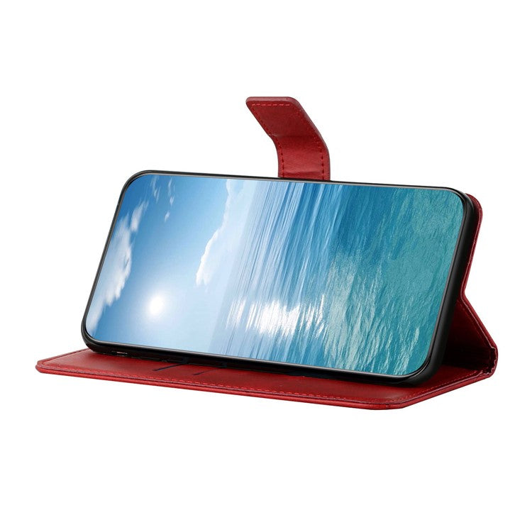 For iPhone 16 Leather Case Line Pattern Wallet Phone Cover - Red