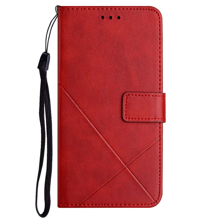 For iPhone 16 Leather Case Line Pattern Wallet Phone Cover - Red