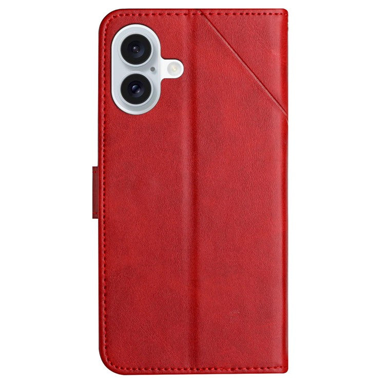 For iPhone 16 Leather Case Line Pattern Wallet Phone Cover - Red