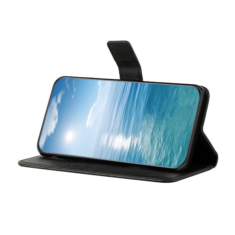 For iPhone 16 Leather Case Line Pattern Wallet Phone Cover - Black