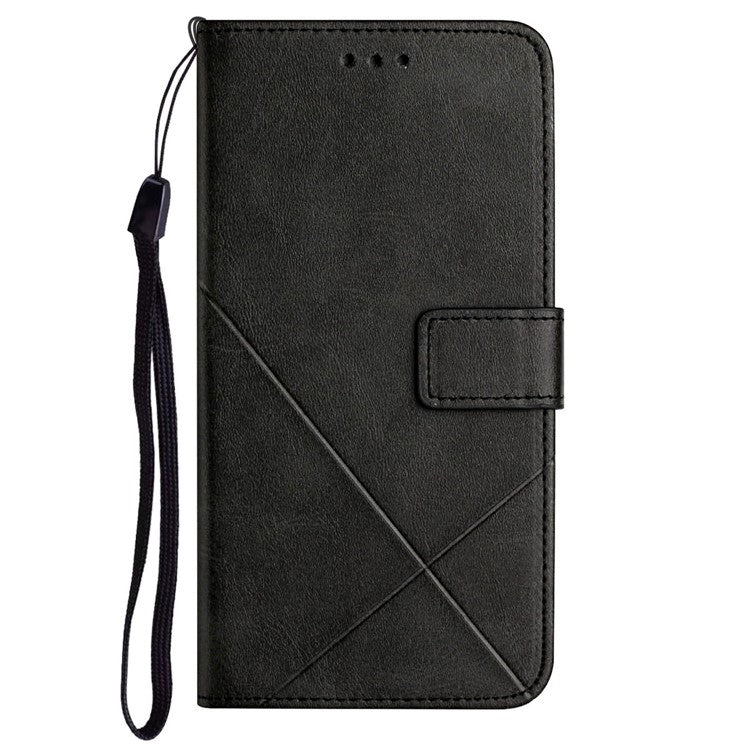 For iPhone 16 Leather Case Line Pattern Wallet Phone Cover - Black