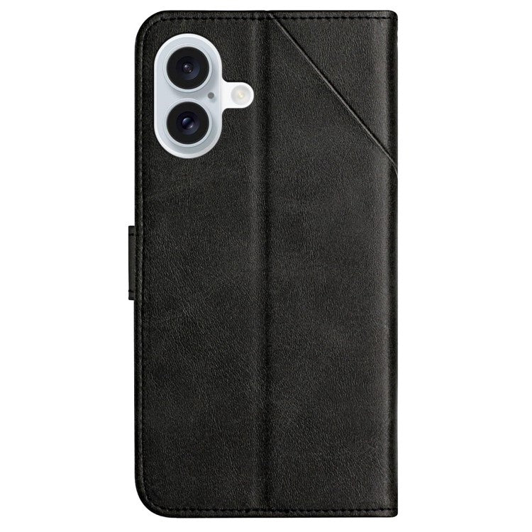 For iPhone 16 Leather Case Line Pattern Wallet Phone Cover - Black
