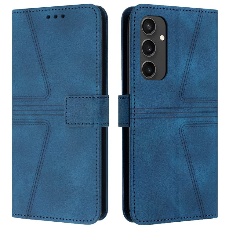 For Samsung Galaxy S24 FE Case Triangle Imprinted Anti-Scratch Phone Wallet Cover - Blue