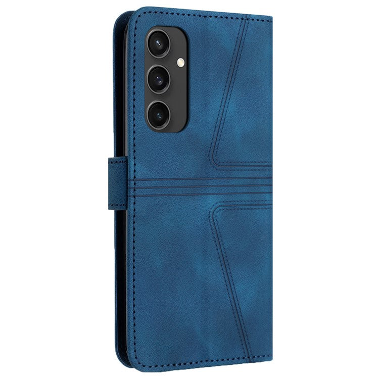 For Samsung Galaxy S24 FE Case Triangle Imprinted Anti-Scratch Phone Wallet Cover - Blue