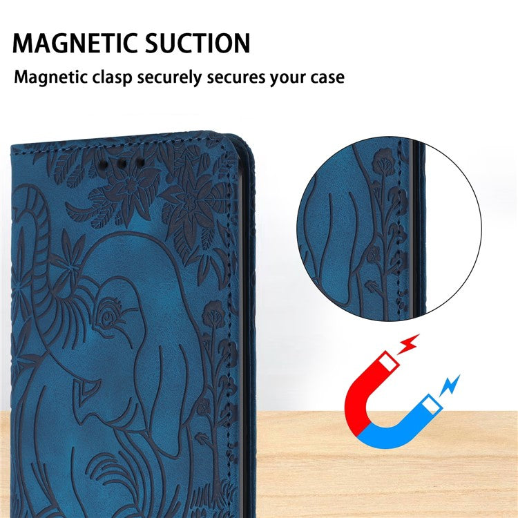 For iPhone 16 Plus Case PU Leather Wallet Phone Cover Elephant Pattern - Blue