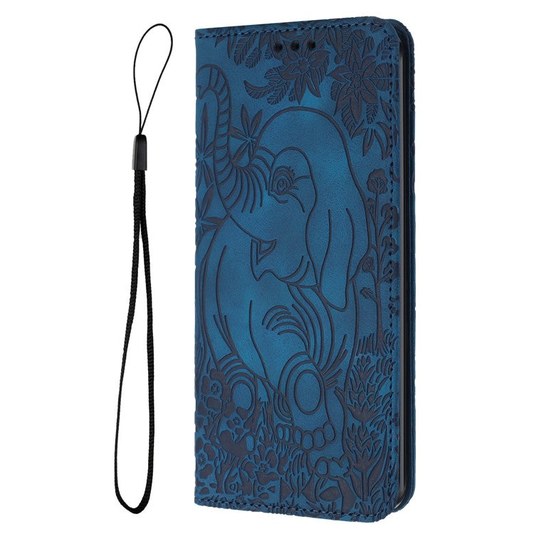 For iPhone 16 Plus Case PU Leather Wallet Phone Cover Elephant Pattern - Blue