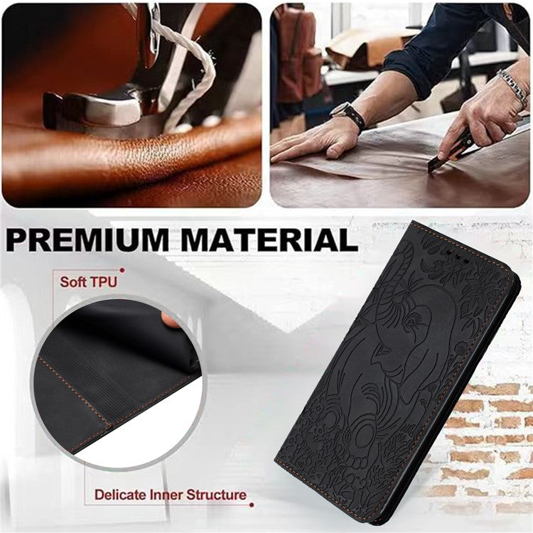 For iPhone 16 Plus Case PU Leather Wallet Phone Cover Elephant Pattern - Black