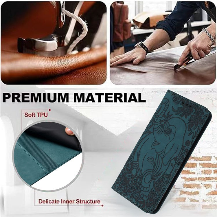 For iPhone 16 Plus Case PU Leather Wallet Phone Cover Elephant Pattern - Green