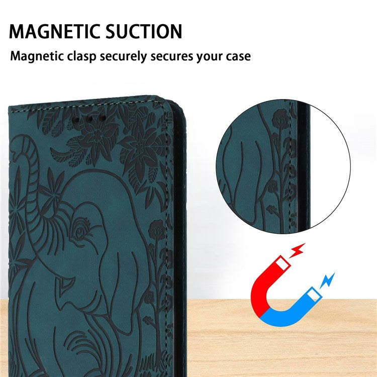 For iPhone 16 Plus Case PU Leather Wallet Phone Cover Elephant Pattern - Green