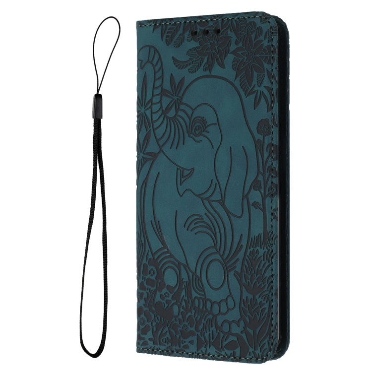 For iPhone 16 Plus Case PU Leather Wallet Phone Cover Elephant Pattern - Green