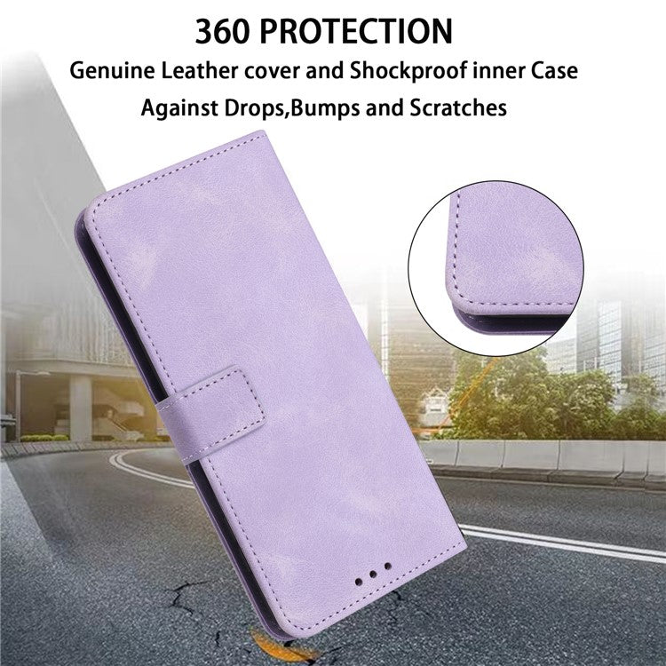 For iPhone 16 Pro Leather Case Solid Color Wallet Protective Phone Cover - Purple