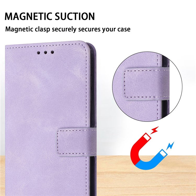 For iPhone 16 Pro Leather Case Solid Color Wallet Protective Phone Cover - Purple