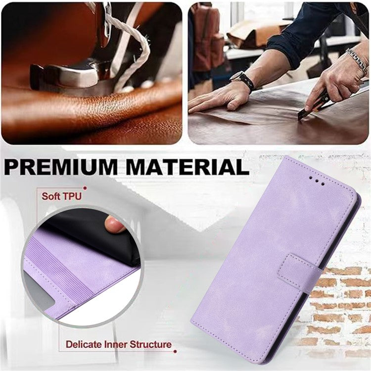 For iPhone 16 Pro Leather Case Solid Color Wallet Protective Phone Cover - Purple