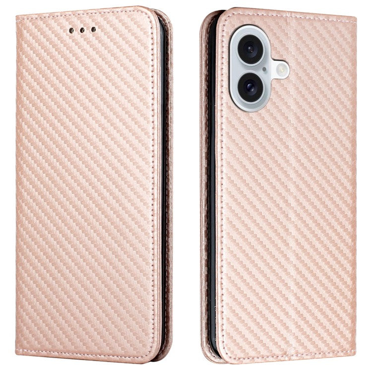 For iPhone 16 Case Leather Flip Phone Cover Stand Strong Magnetic Closure - Rose Gold