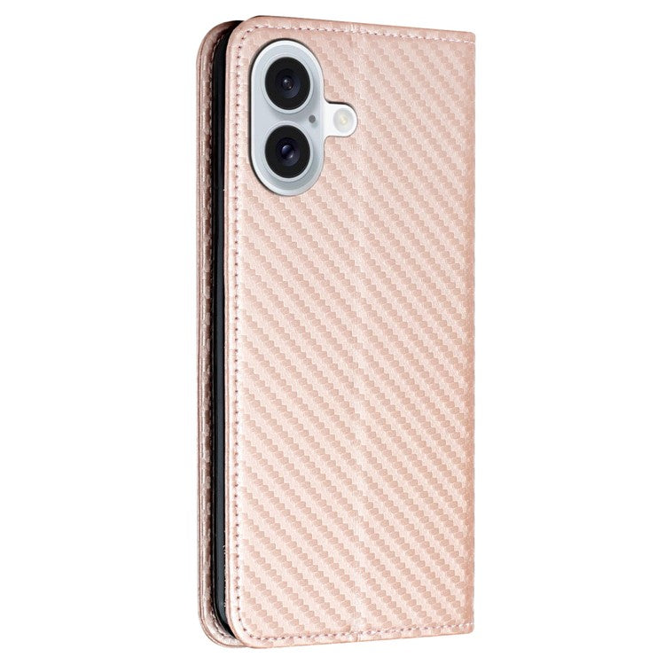 For iPhone 16 Case Leather Flip Phone Cover Stand Strong Magnetic Closure - Rose Gold