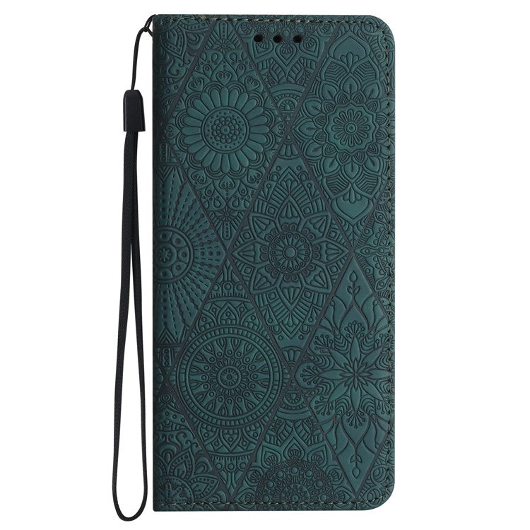 For iPhone 16 Plus Case Imprinted Flower Wallet Stand Leather Phone Cover - Blue