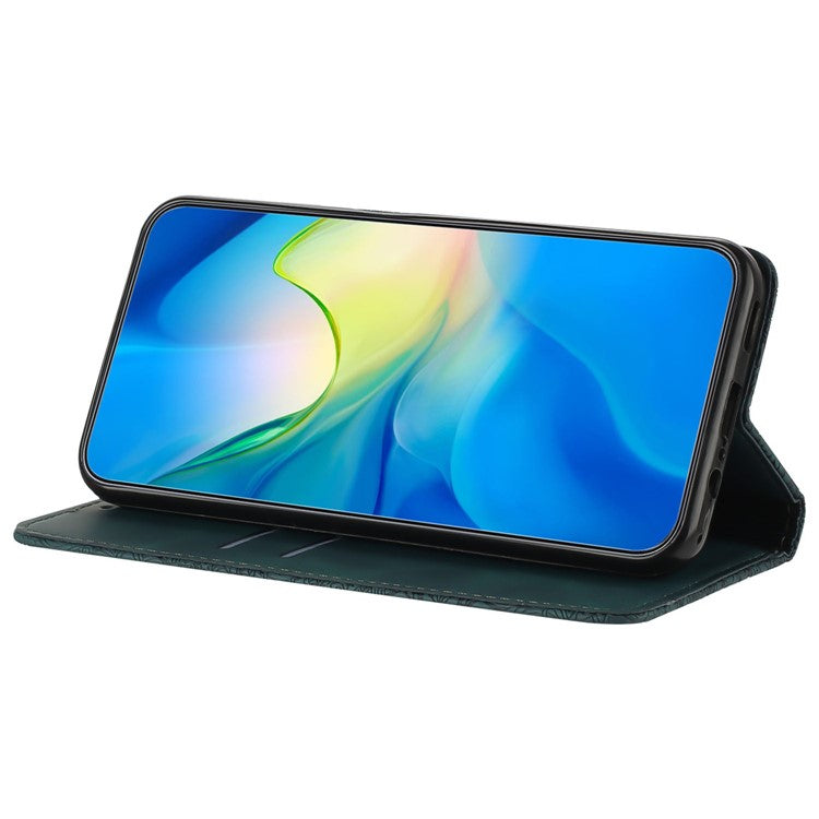 For iPhone 16 Case Imprinted Flower Wallet Stand Leather Phone Cover - Blue