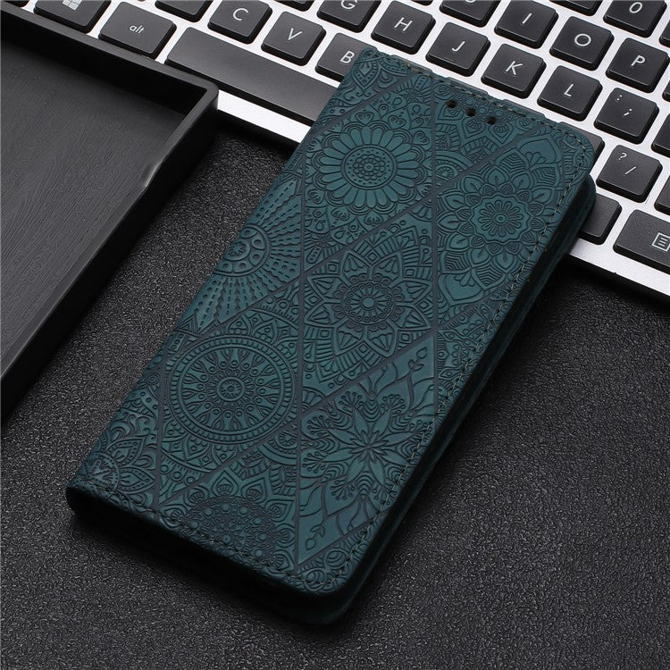 For iPhone 16 Case Imprinted Flower Wallet Stand Leather Phone Cover - Blue