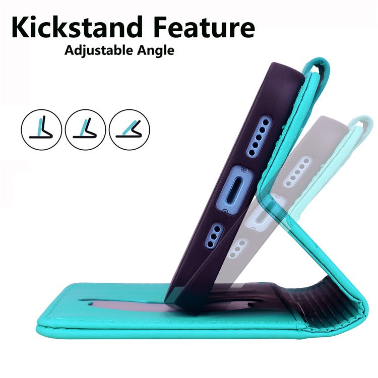 For iPhone 16 Pro Case Wallet Cat Pattern Imprinted Leather Phone Cover - Lake Blue