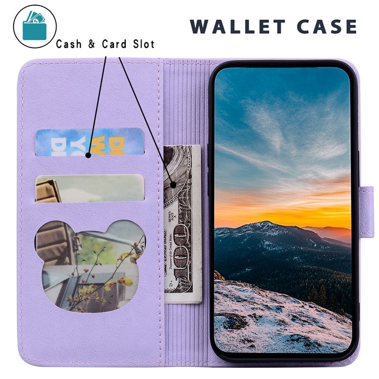For iPhone 16 Plus Case Wallet Cat Pattern Imprinted Leather Phone Cover - Purple