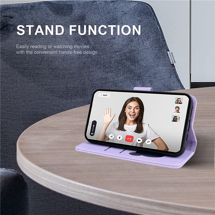 For iPhone 16 Plus Case Wallet Cat Pattern Imprinted Leather Phone Cover - Purple