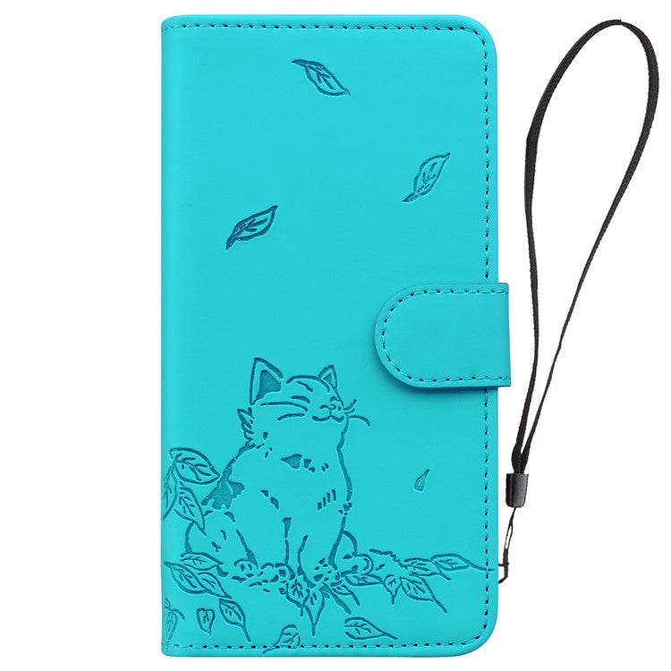 For iPhone 16 Plus Case Wallet Cat Pattern Imprinted Leather Phone Cover - Lake Blue