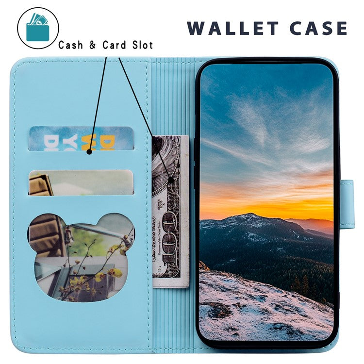 For Google Pixel 8a Case Wallet Cat Pattern Imprinted Leather Phone Cover - Sky Blue