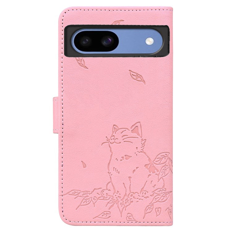 For Google Pixel 8a Case Wallet Cat Pattern Imprinted Leather Phone Cover - Pink