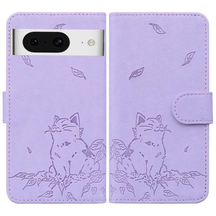 For Google Pixel 8 Case Wallet Cat Pattern Imprinted Leather Phone Cover - Purple