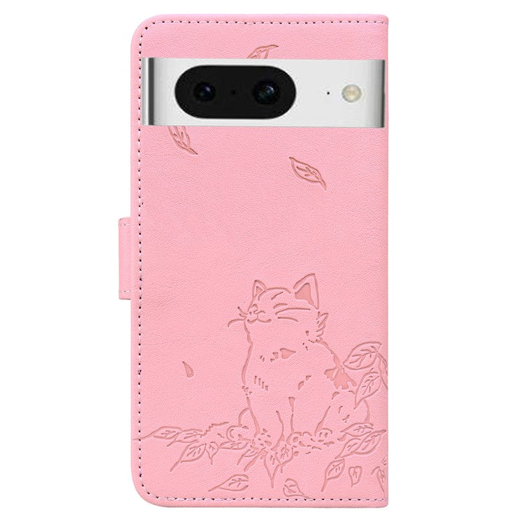 For Google Pixel 8 Case Wallet Cat Pattern Imprinted Leather Phone Cover - Pink