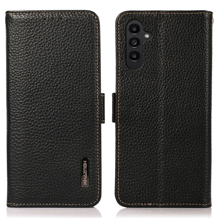 KHAZNEH For Samsung Galaxy M35 5G Phone Case Genuine Cow Leather Cover RFID Blocking - Black