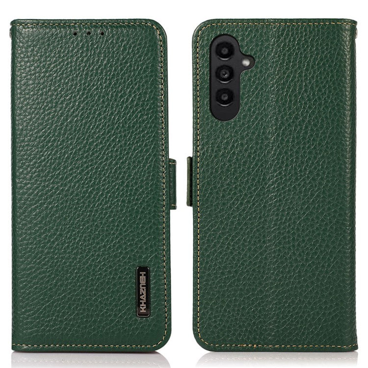 KHAZNEH For Samsung Galaxy M35 5G Phone Case Genuine Cow Leather Cover RFID Blocking - Green