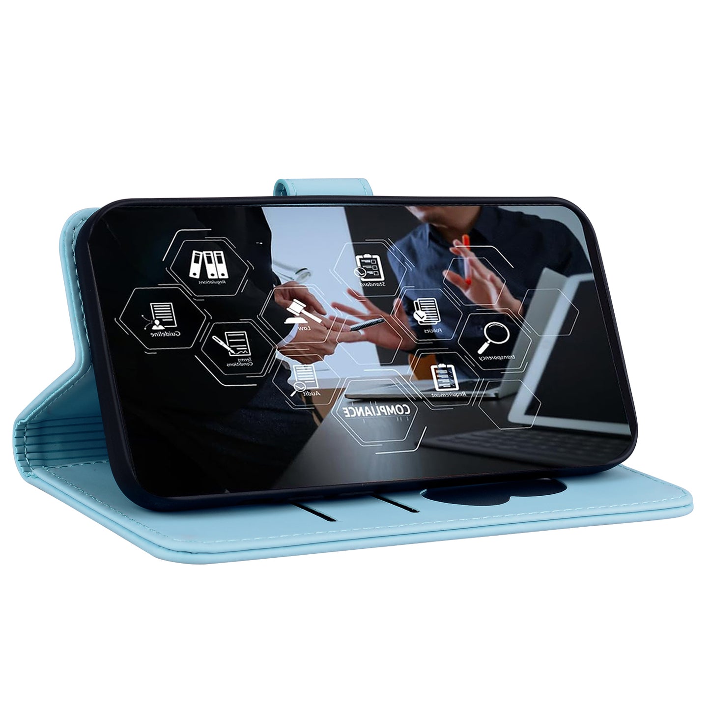 For Samsung Galaxy A16 5G / A16 4G Case Wallet Cat Pattern Imprinted Leather Phone Cover - Sky Blue