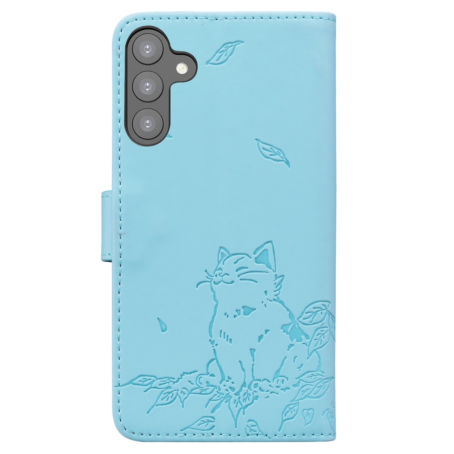 For Samsung Galaxy A16 5G / A16 4G Case Wallet Cat Pattern Imprinted Leather Phone Cover - Sky Blue