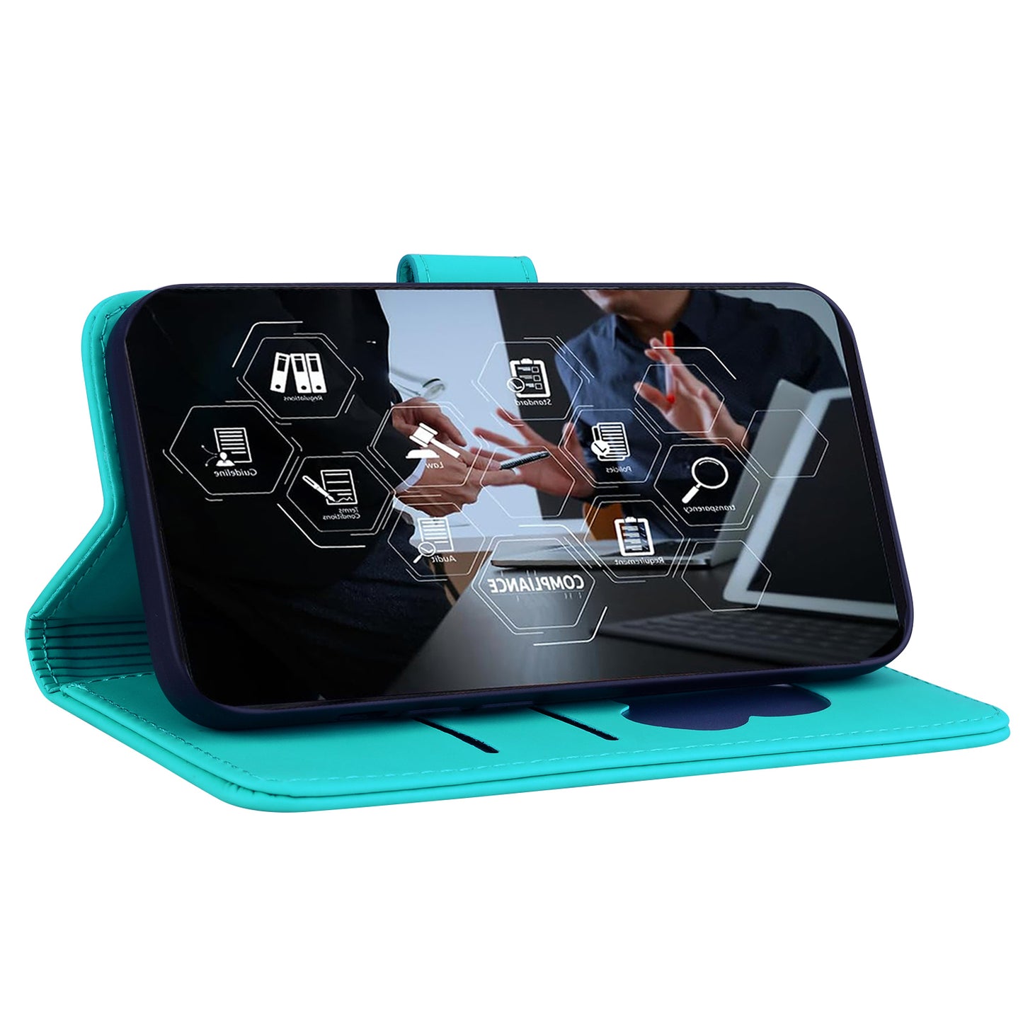 For Samsung Galaxy A16 5G / A16 4G Case Wallet Cat Pattern Imprinted Leather Phone Cover - Lake Blue