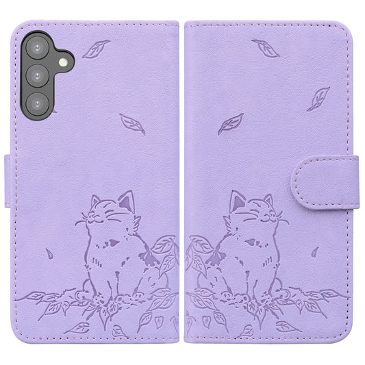 For Samsung Galaxy A16 5G / A16 4G Case Wallet Cat Pattern Imprinted Leather Phone Cover - Purple