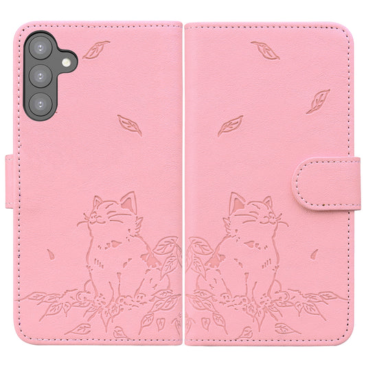 For Samsung Galaxy A16 5G / A16 4G Case Wallet Cat Pattern Imprinted Leather Phone Cover - Pink