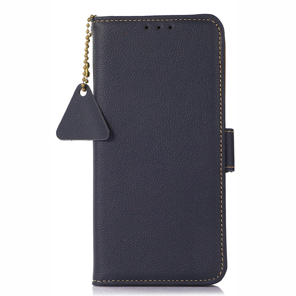 TJ For Samsung Galaxy A16 5G / A16 4G Case RFID Blocking Genuine Cow Leather Phone Cover - Blue