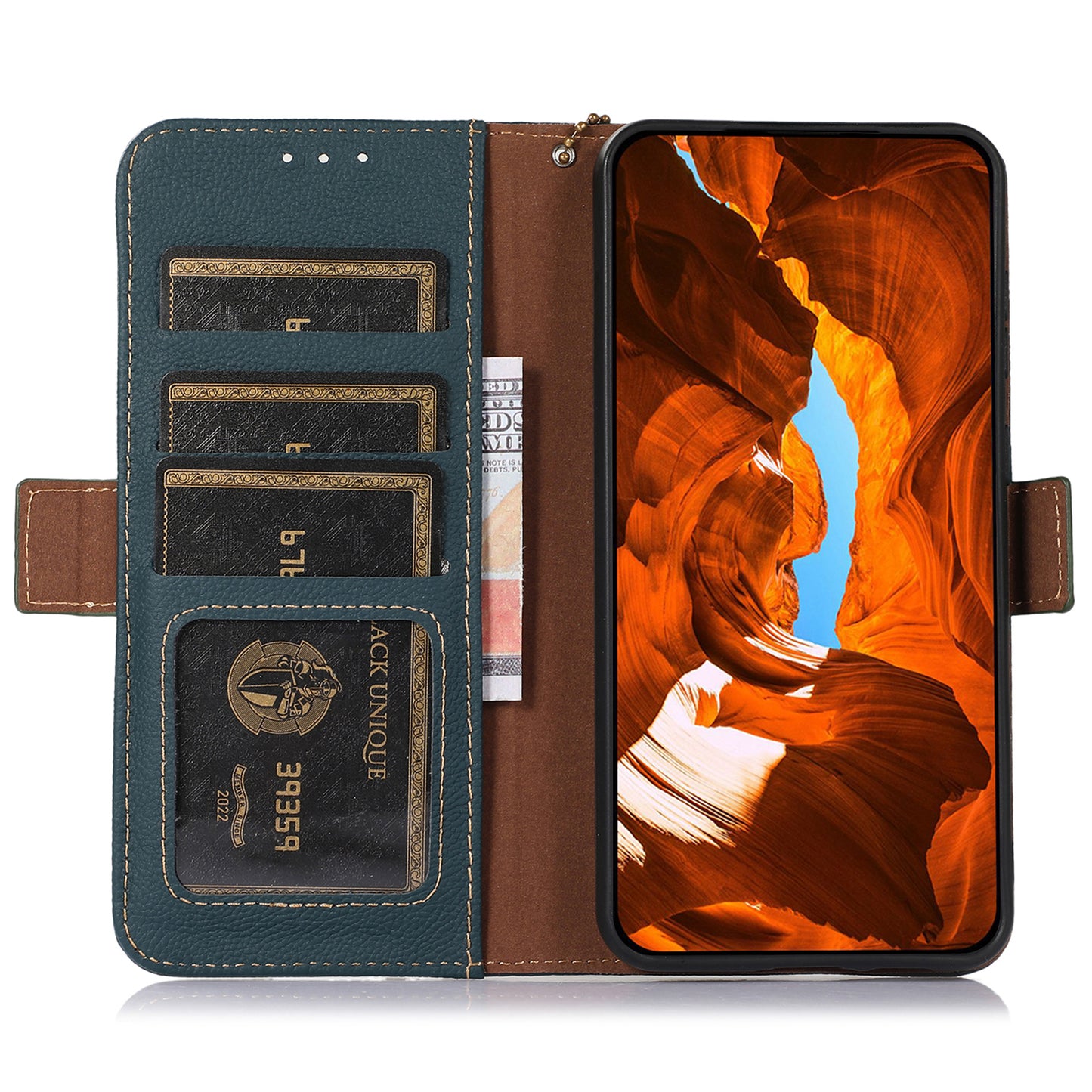 TJ For Samsung Galaxy A16 5G / A16 4G Case RFID Blocking Genuine Cow Leather Phone Cover - Green