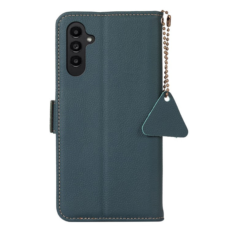 TJ For Samsung Galaxy A16 5G Case RFID Blocking Genuine Cow Leather Phone Cover - Green