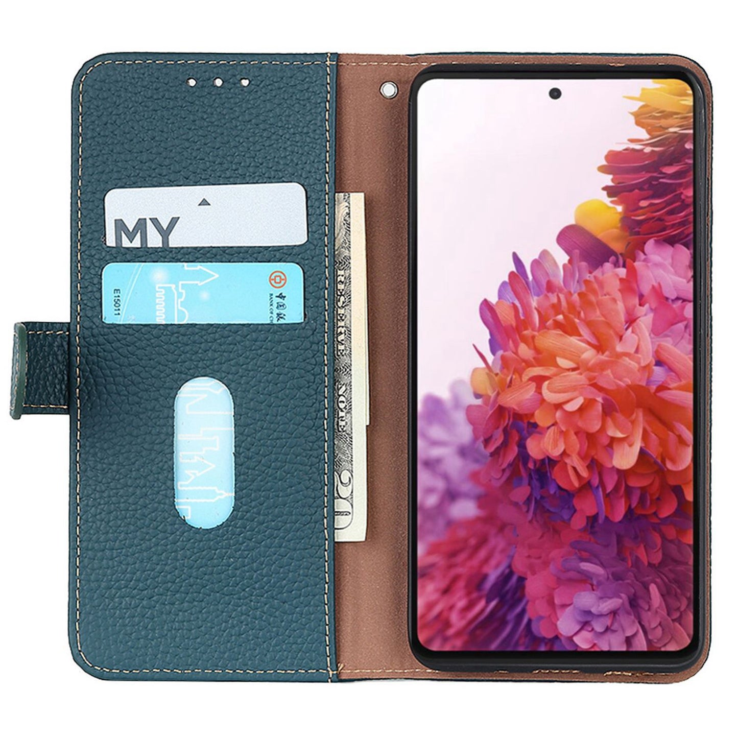 KHAZNEH For Samsung Galaxy A16 5G / A16 4G Phone Case Genuine Cow Leather Flip Cover - Green
