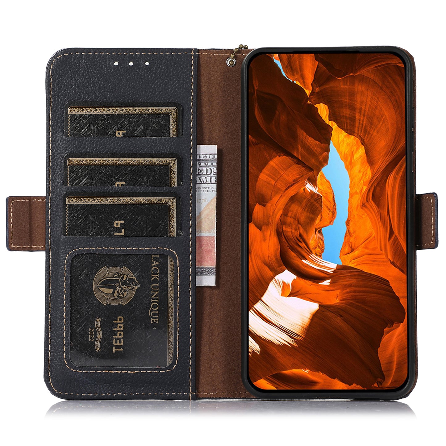 TJ For Samsung Galaxy A06 Case RFID Blocking Genuine Cow Leather Phone Cover - Blue