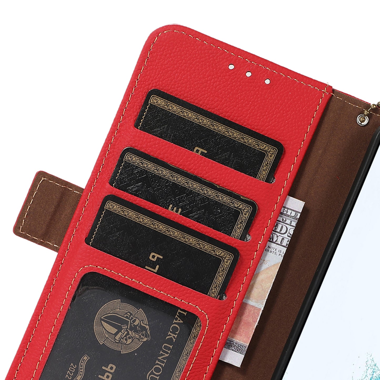 TJ For Samsung Galaxy A06 Case RFID Blocking Genuine Cow Leather Phone Cover - Red