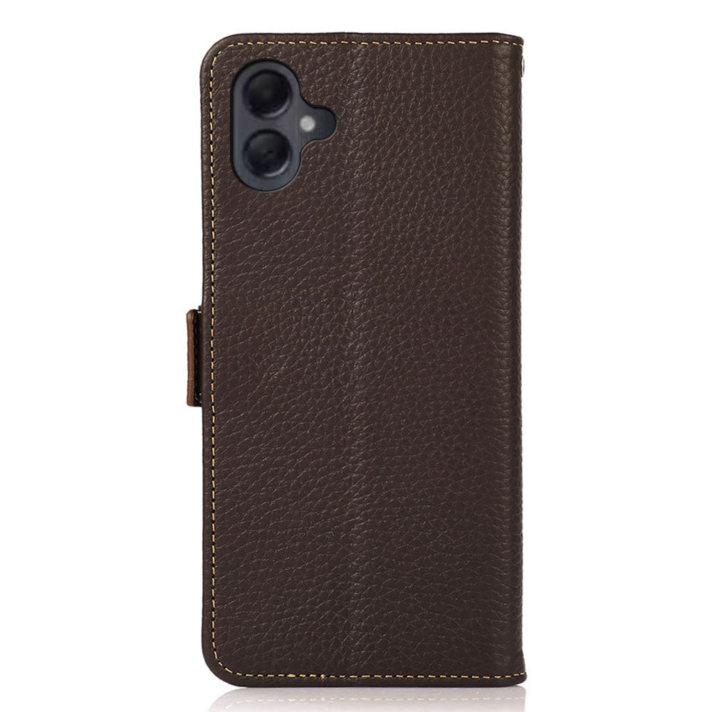 KHAZNEH For Samsung Galaxy A06 Phone Case Genuine Cow Leather Cover RFID Blocking - Brown