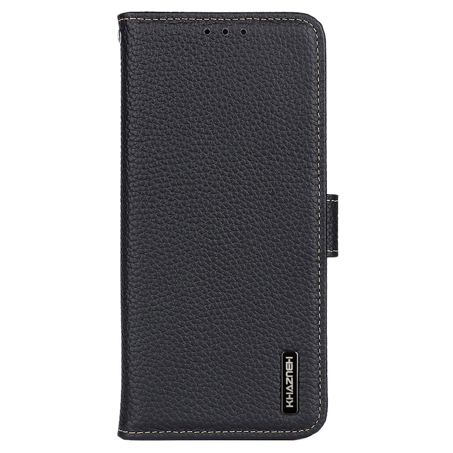 KHAZNEH For Samsung Galaxy A06 Phone Case Genuine Cow Leather Flip Cover - Black