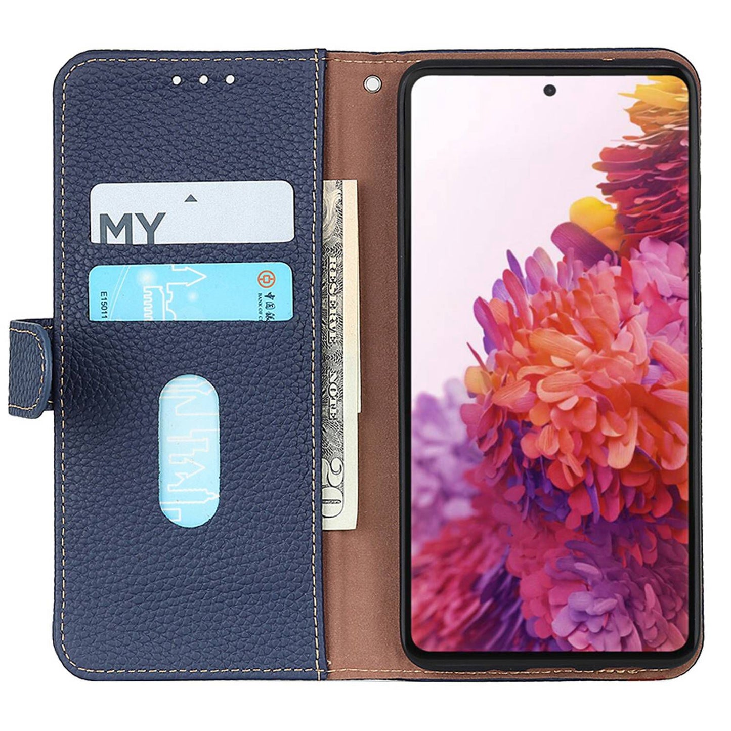 KHAZNEH For Samsung Galaxy A06 Phone Case Genuine Cow Leather Flip Cover - Blue