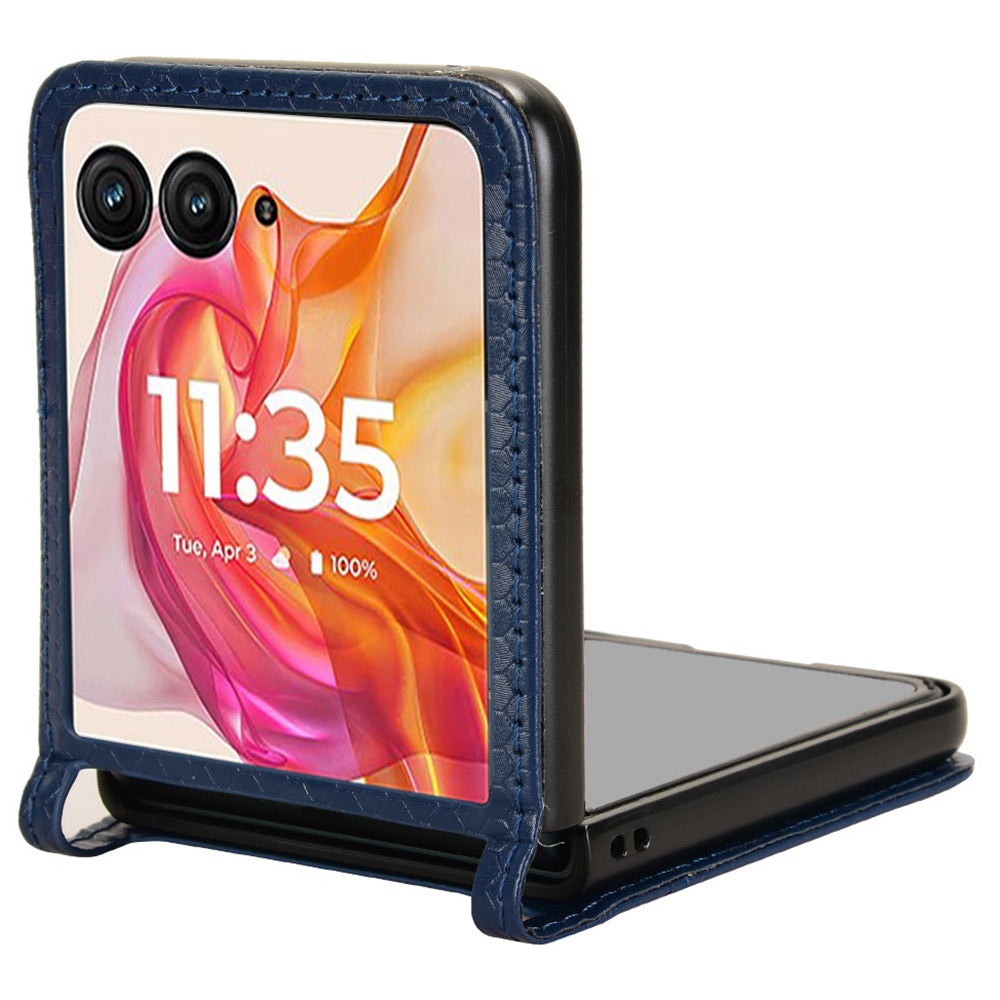 For Motorola Razr 50 Ultra 5G Phone Case with Card Holder Imprinted Dot Pattern Leather Phone Cover - Dark Blue