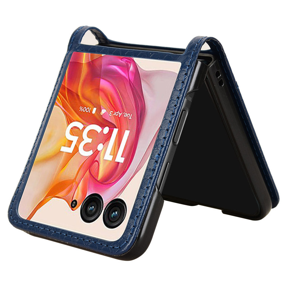 For Motorola Razr 50 Ultra 5G Phone Case with Card Holder Imprinted Dot Pattern Leather Phone Cover - Dark Blue