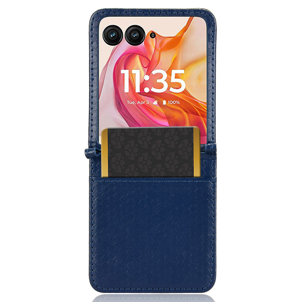 For Motorola Razr 50 Ultra 5G Phone Case with Card Holder Imprinted Dot Pattern Leather Phone Cover - Dark Blue