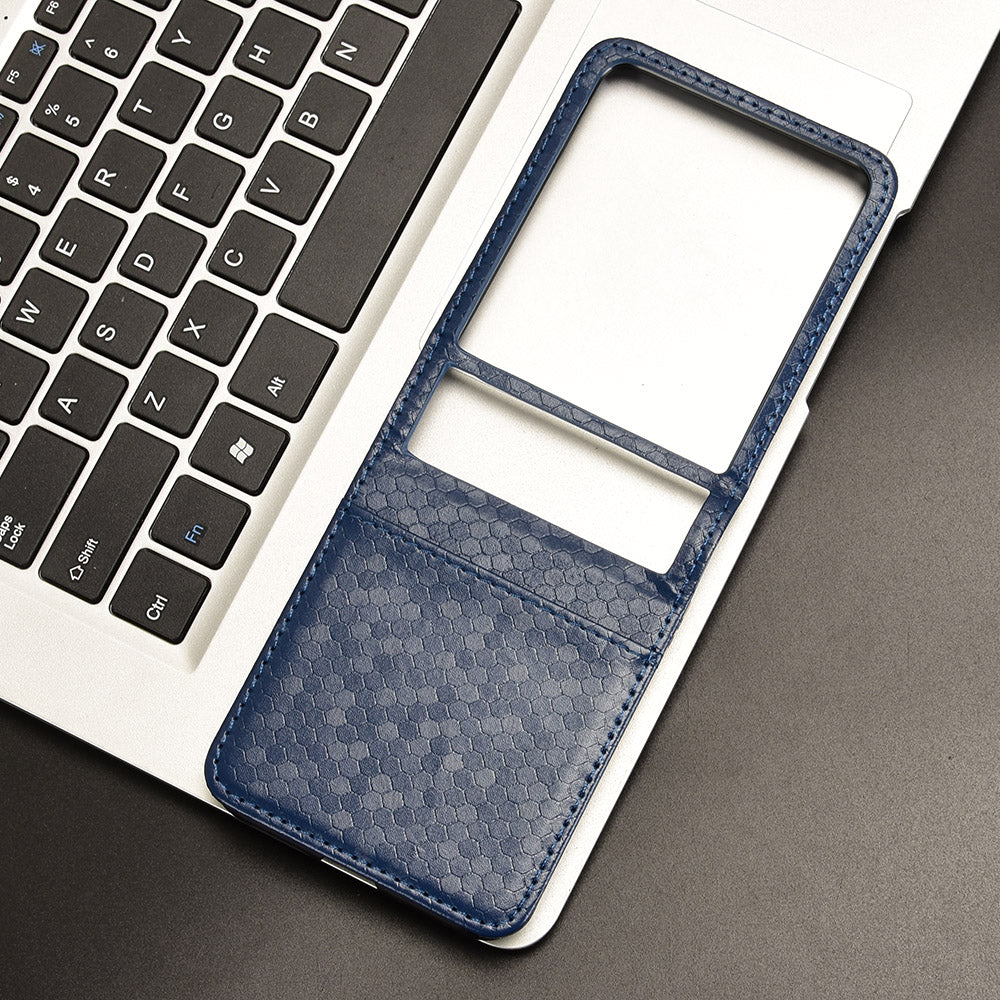 For Motorola Razr 50 Ultra 5G Phone Case with Card Holder Imprinted Dot Pattern Leather Phone Cover - Dark Blue